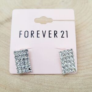 Brand New Forever 21 Silver Bling Rectangle Rhinestone Earrings